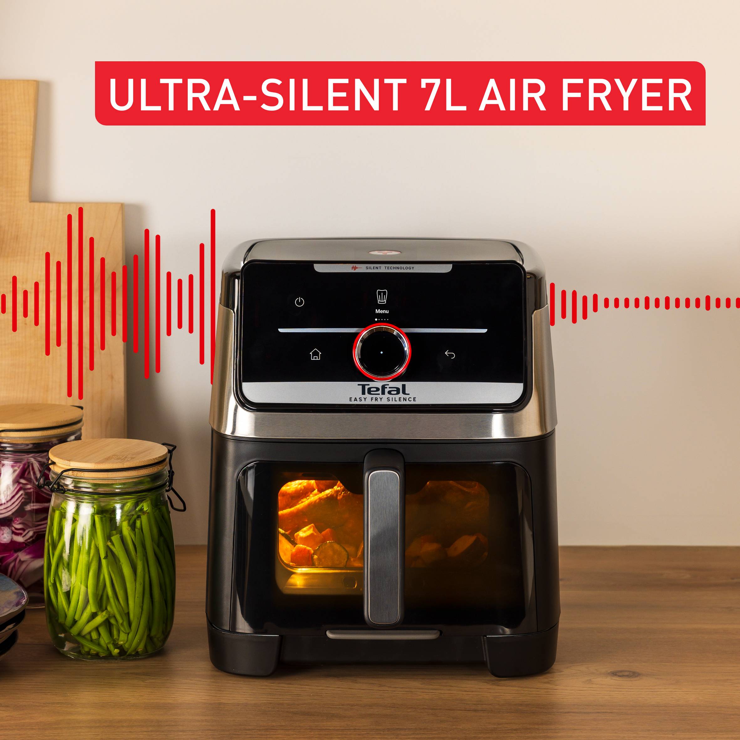 Tichá teplovzdušná fritéza Tefal Easy Fry Silence 7L, EY876E0, nehrdzavejúca oceľ
