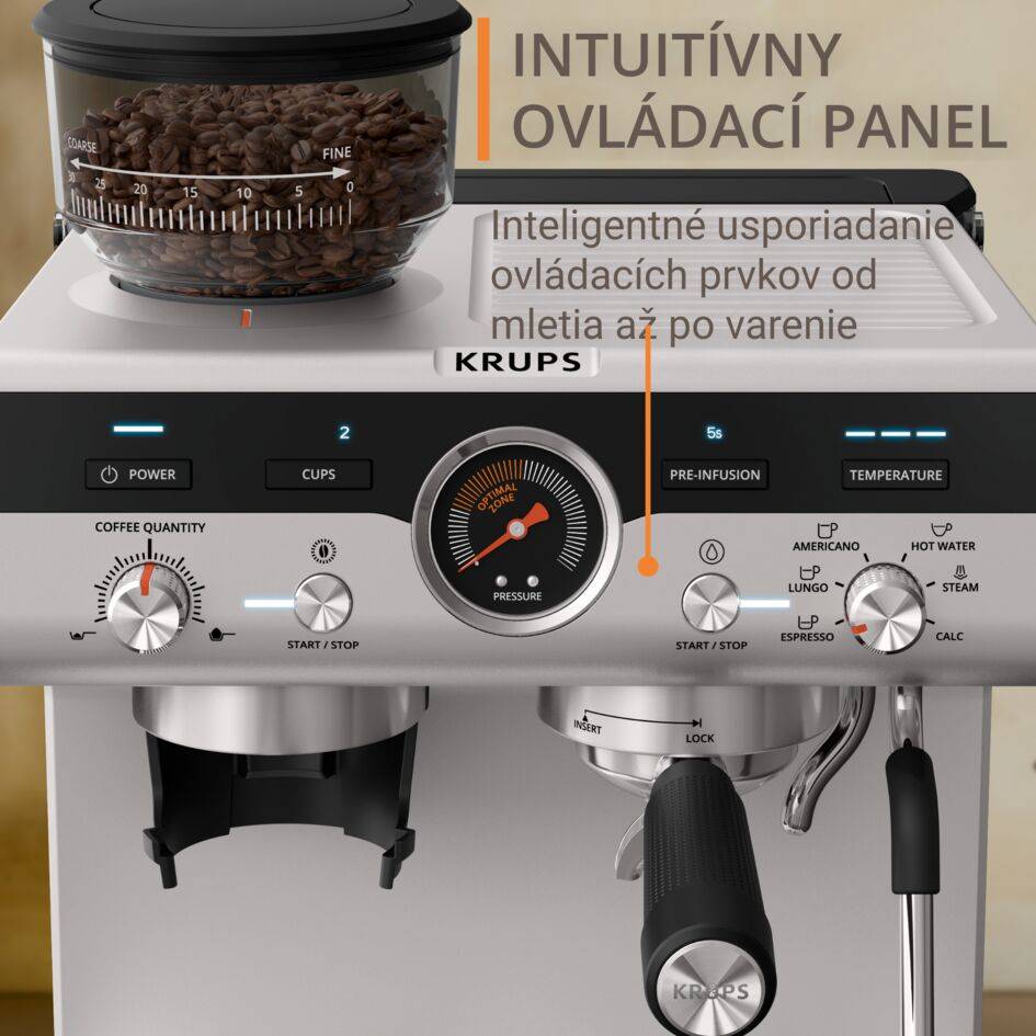 Pákový kávovar s mlynčekom KRUPS Precision XP801T10 Čierna/Nerez