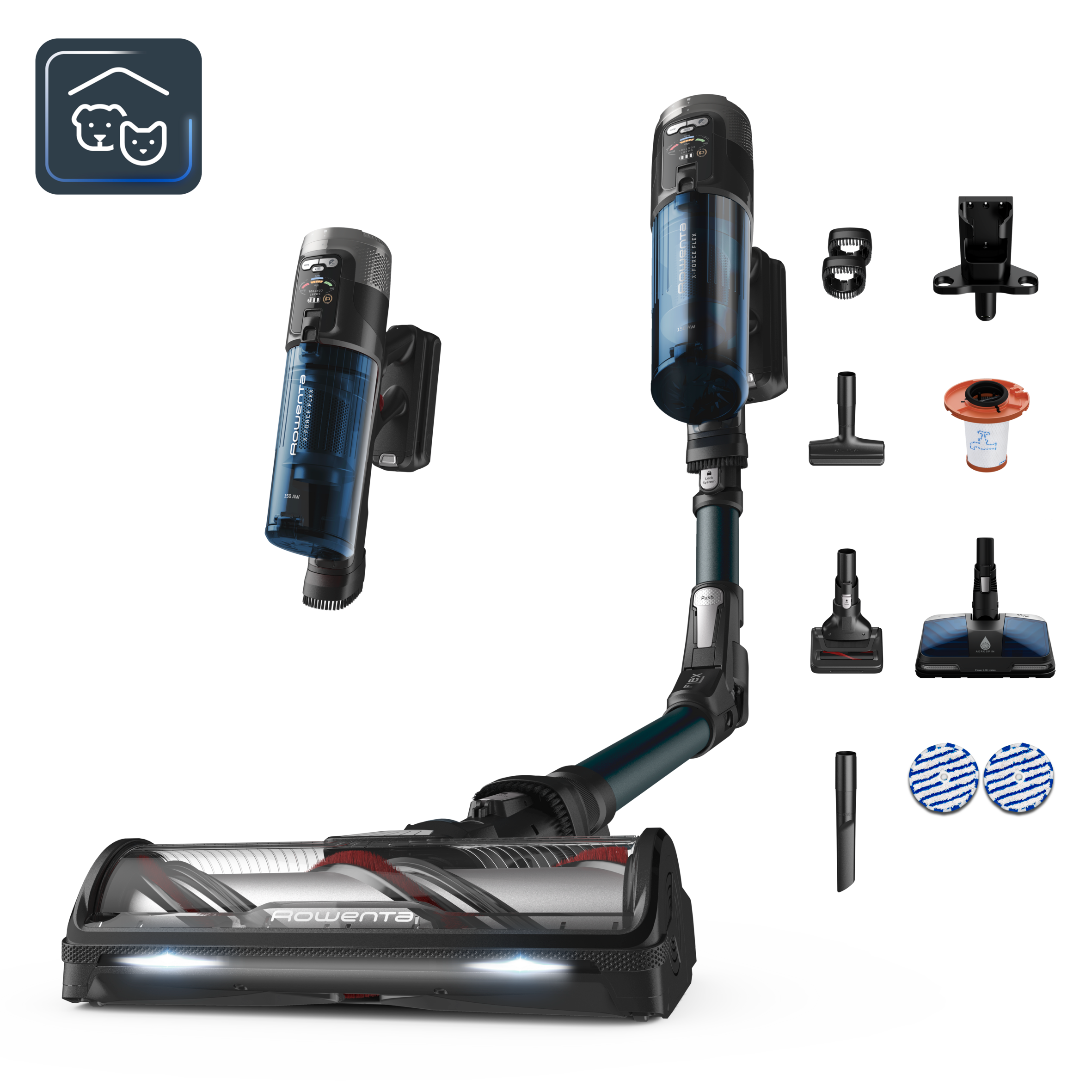 Tyčový vysávač X-Force Flex 13.60 Auto Animal Aerospin Aqua 150 AW RH9AD1WO