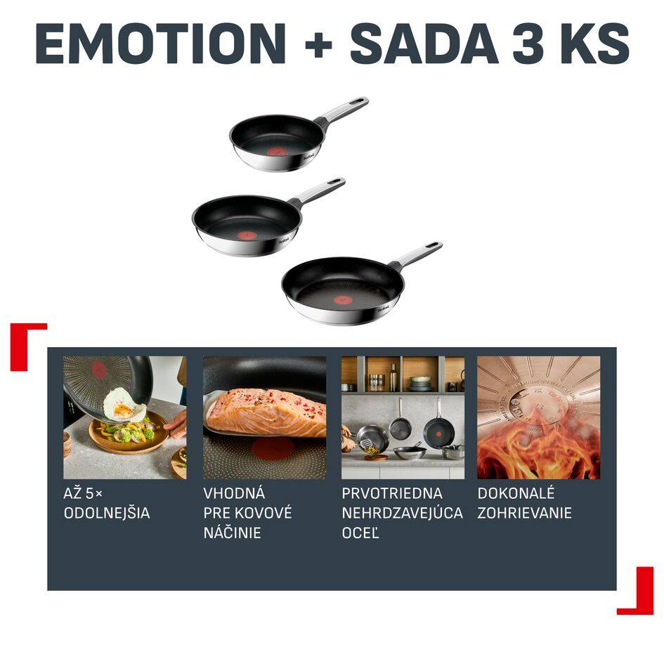 Sada panvíc Tefal Emotion+ E327S355 3 ks 20, 24, a 28 cm
