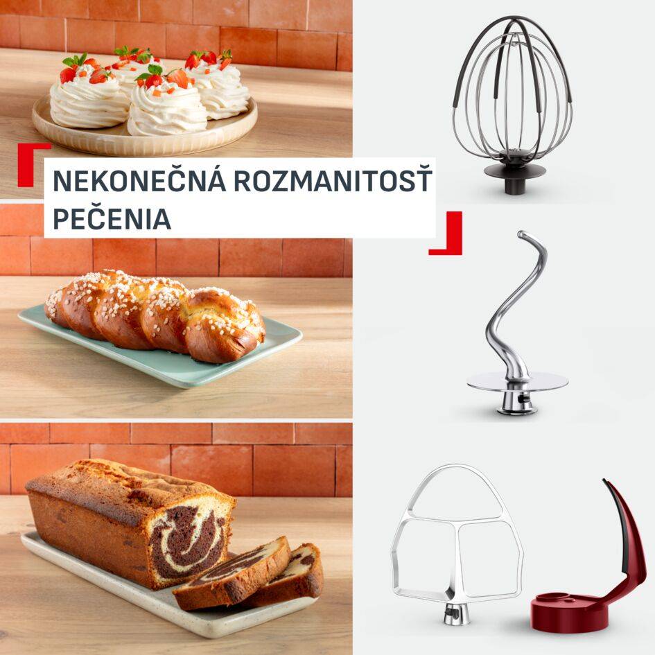 Bake Partner +, kuchynský robot, 1100 W motor, 5 všestranných nástavcov