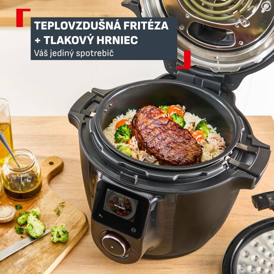 Multifunkčný tlakový hrniec a teplovzdušná fritéza Tefal Cook4Me Infinity CY982HF2, tmavošedá