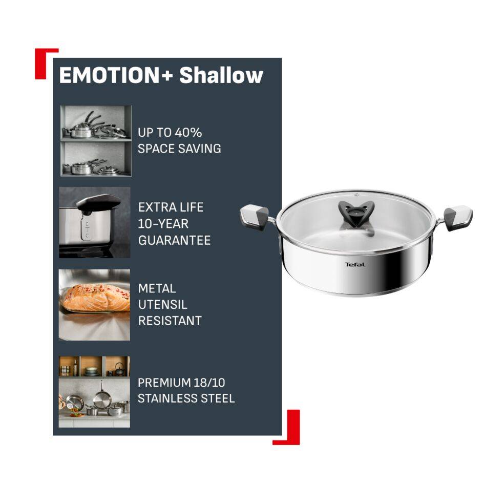 Nízky kastról z nehrdzavejúcej ocele Tefal Emotion+ E3067045 24 cm