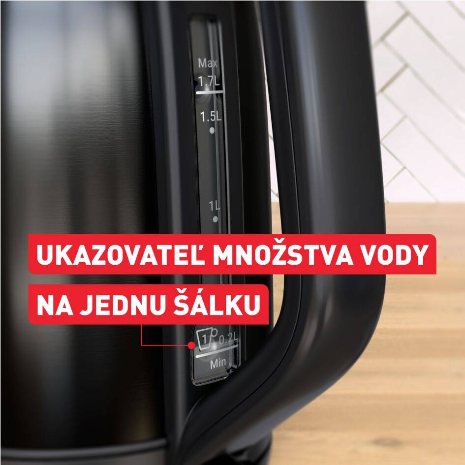 Subito, rýchlovarná kanvica, ukazovateľ množstva vody na jednu šálku, otváranie jednou rukou