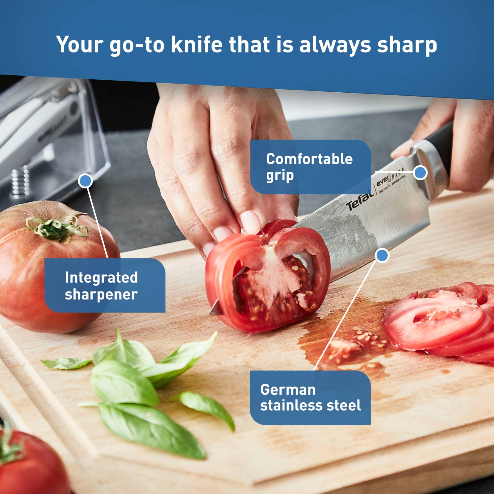 Kuchynský nôž Tefal Ever Sharp K2569004 Nerezový/Čierny 16,5 cm