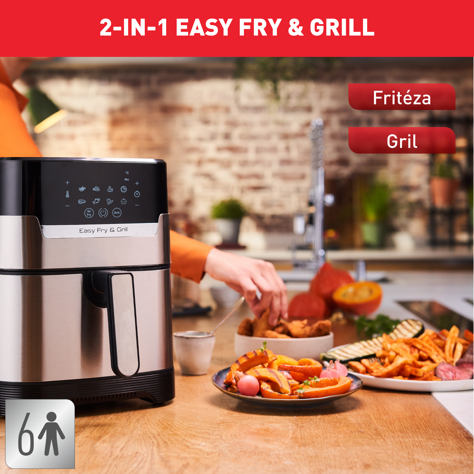 Teplovzdušná fritéza Tefal Easy Fry & Grill 2v1 Digital EY505D15 Nerezová/Čierna